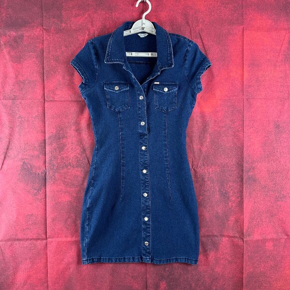 Guess Dresses & Skirts - GUESS DENIM SHIRT DRESS MEDIUM CAP SLEEVE BUTTON FRONT NAVY BLUE